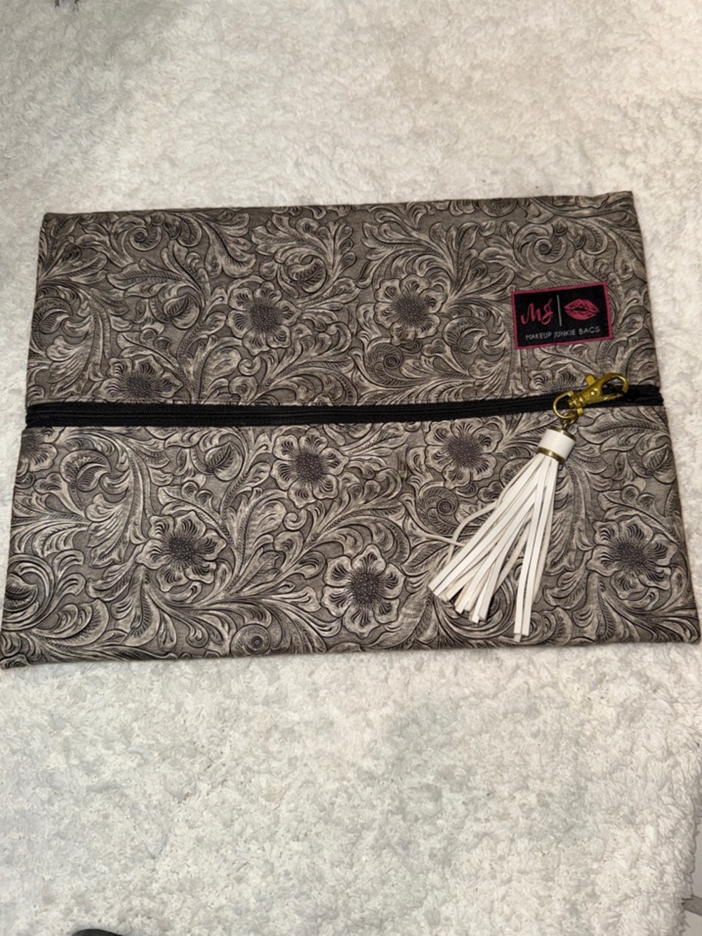 Floral Embossed Cosmetic Makeup Junkie bag
